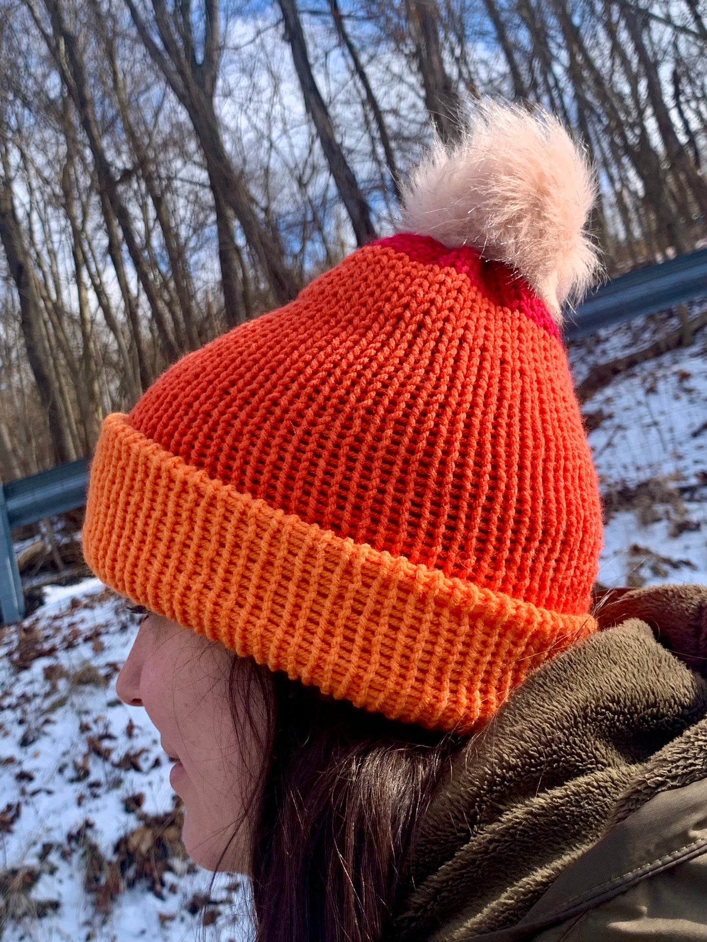 Knit hat orange reversible