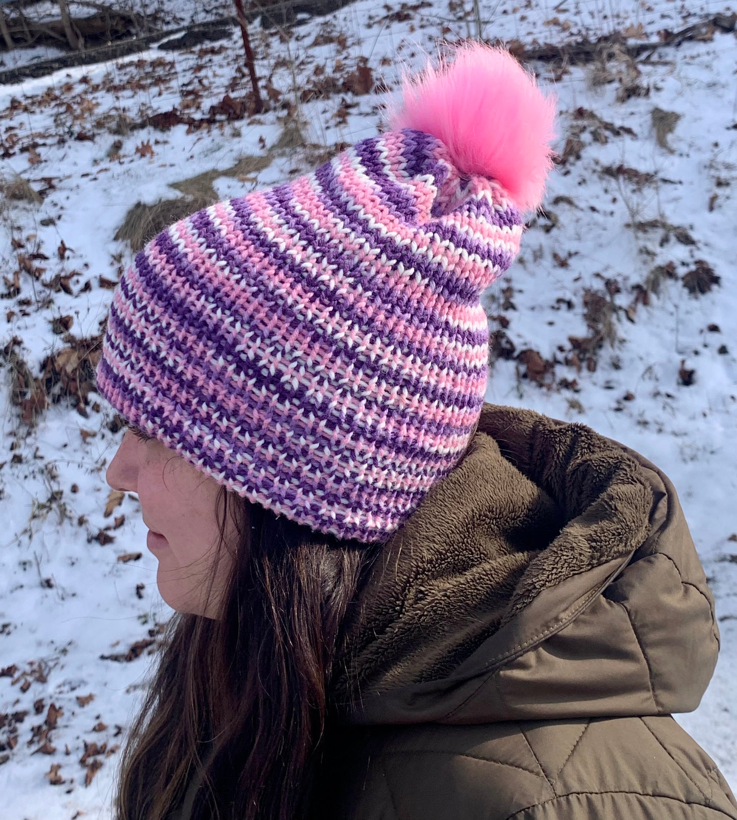 Knit hat small pink & purple