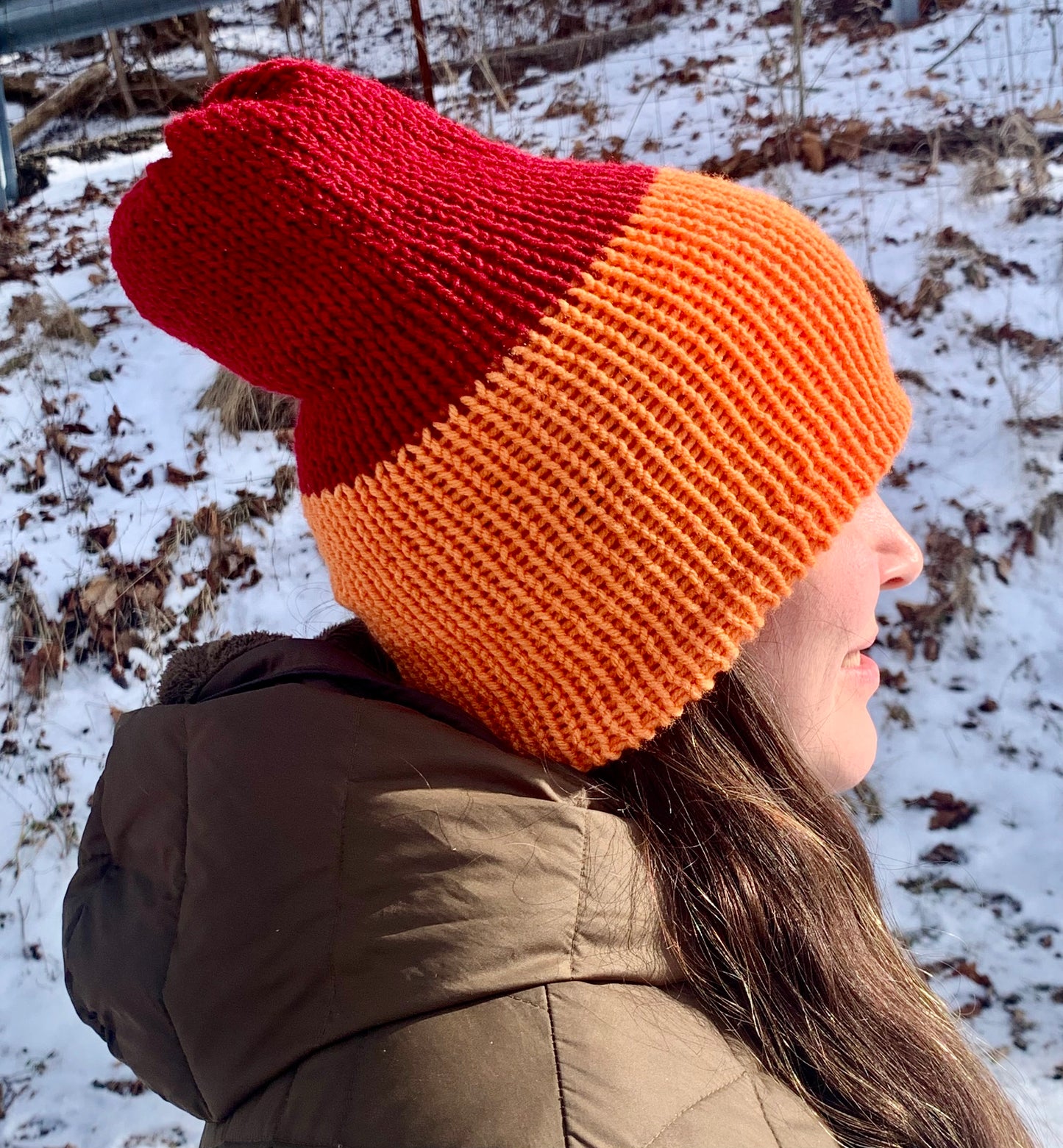 Knit hat orange reversible