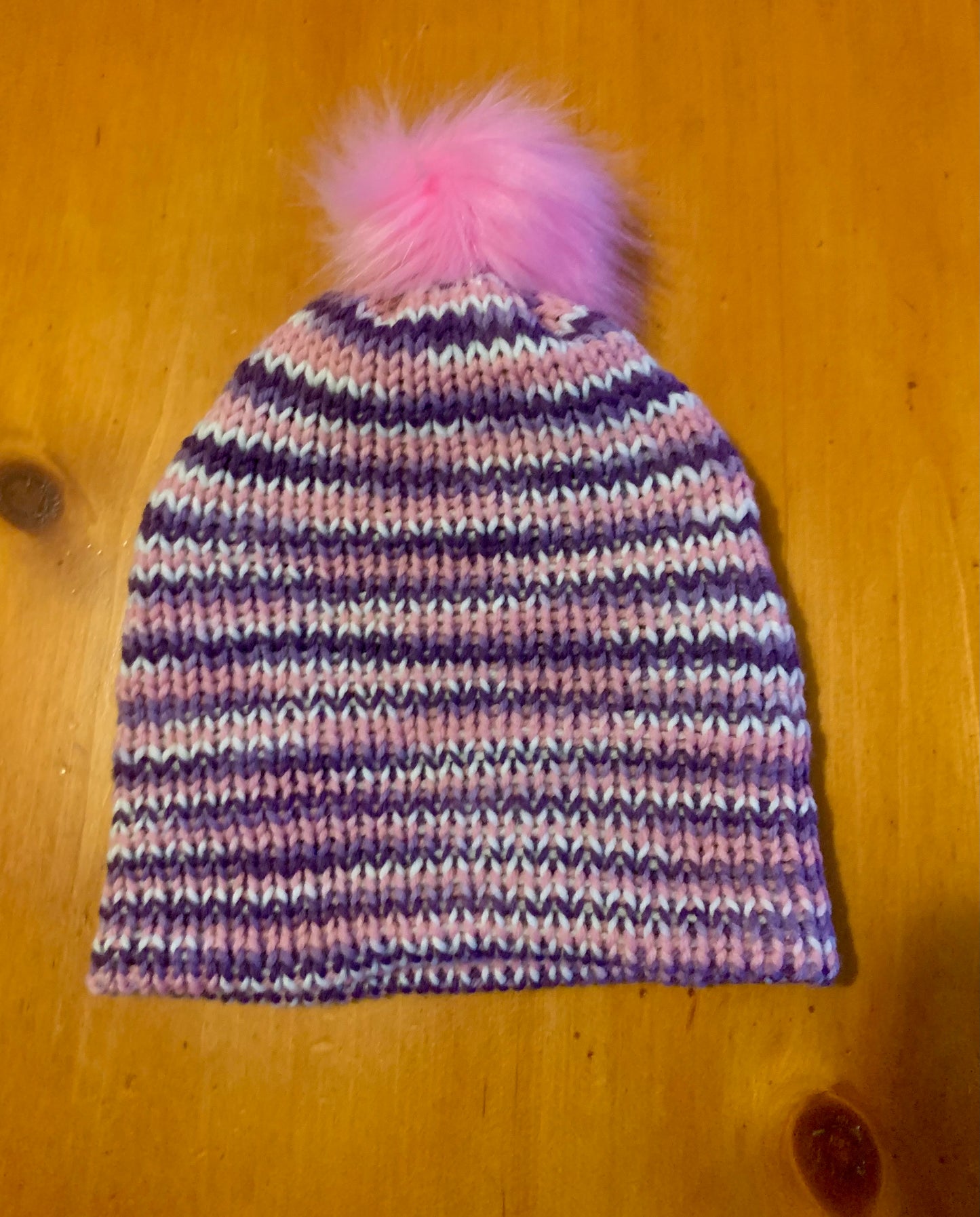 Knit hat small pink & purple